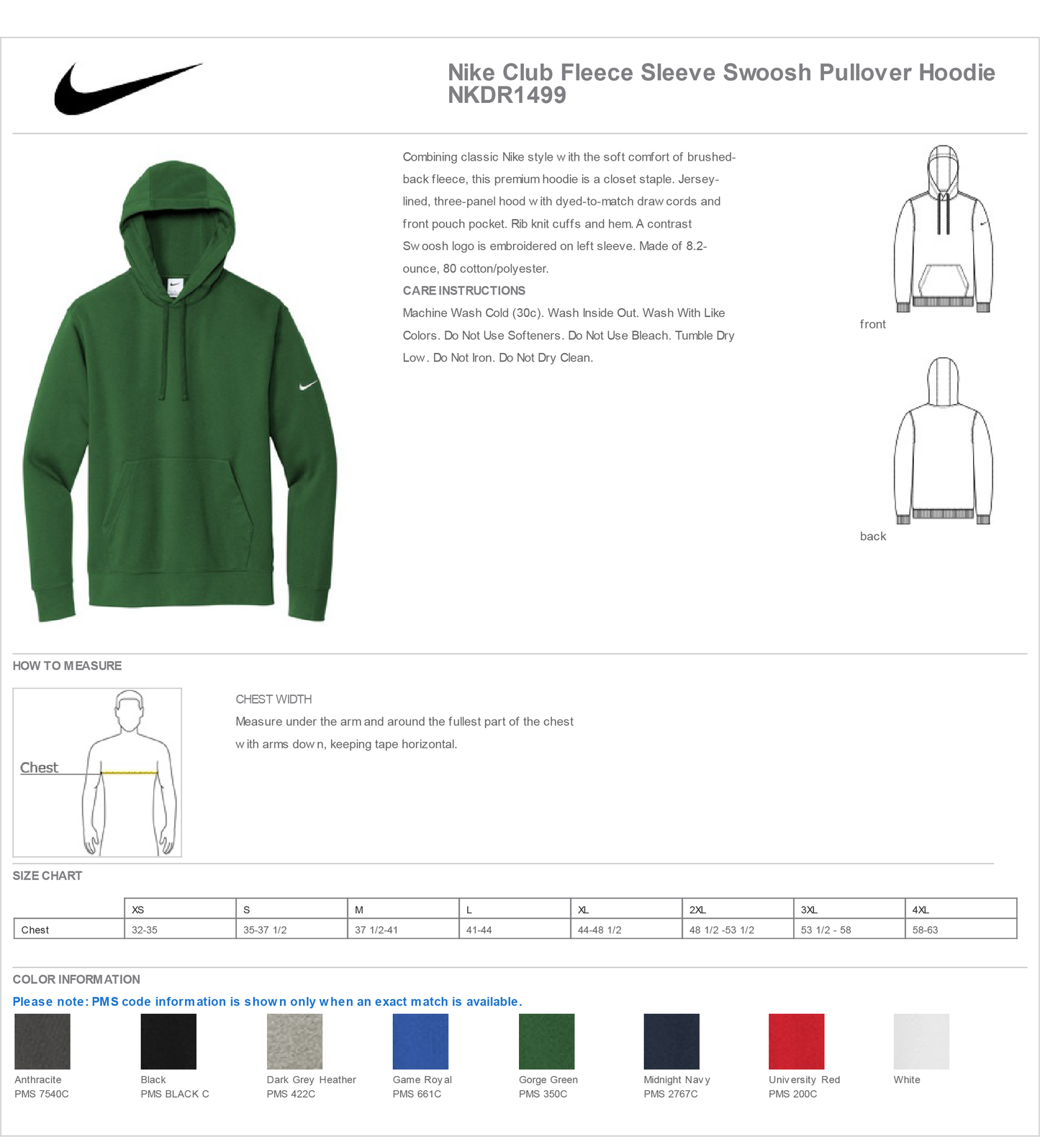 Adult Unisex Nike Club Fleece Sleeve Swoosh Pullover Hoodie