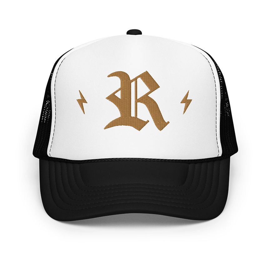 "R" with bolts foam trucker hat